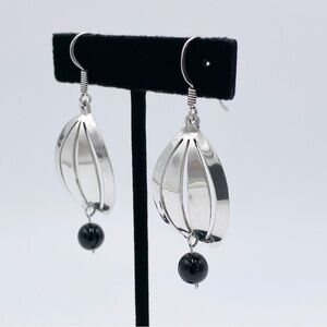 Taxco 925 Sterling Silver Modernist Black Onyx Dangle Earrings